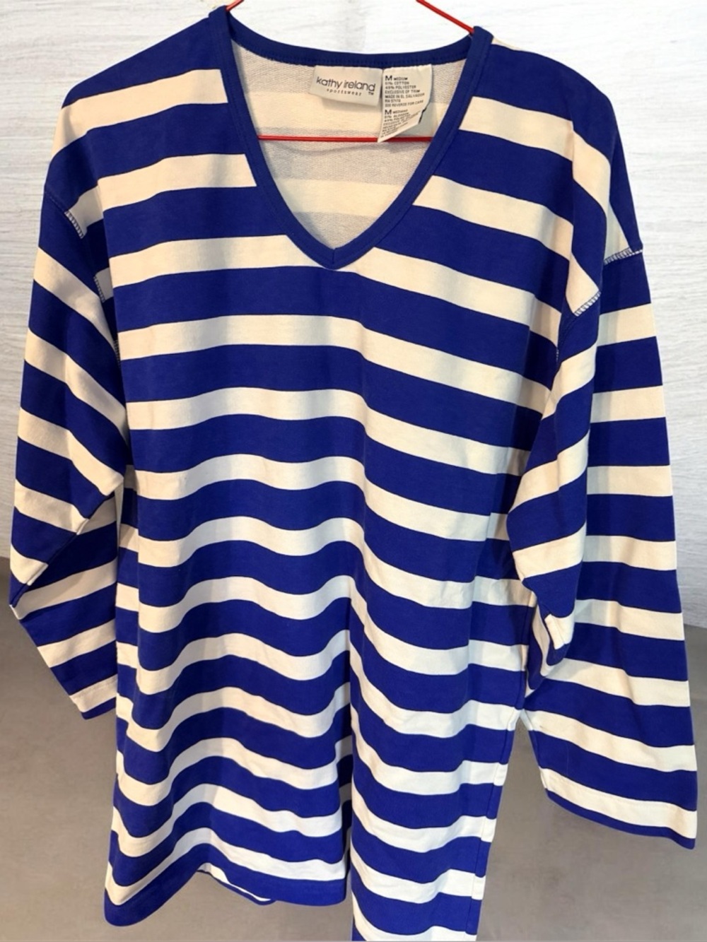 Kathy Ireland Sportswear Blue and White Striped V-Neck Top (beach Cover-up) Sz.M